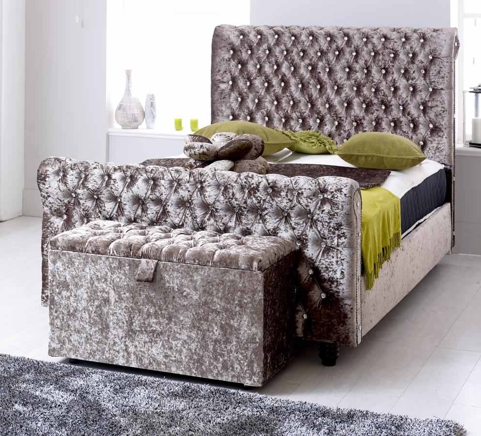 Crushed velvet Crown Chesterfield Bed Frame